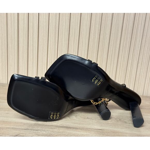 FRAME Le Tati Chain Noir Leather Slingback Sandal Black Gold Chain Size 9 - Picture 9 of 16